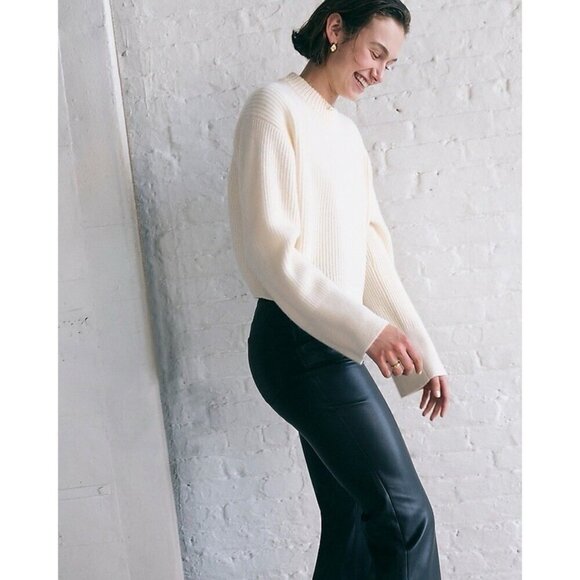 J Crew Womens High Rise Bootcut Pant Sz 32 Black Faux Leather Y2k Retro Flare - Picture 4 of 8